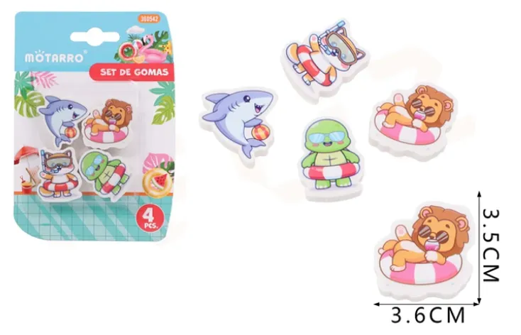 Goma de Borrar Animales Paquete 4