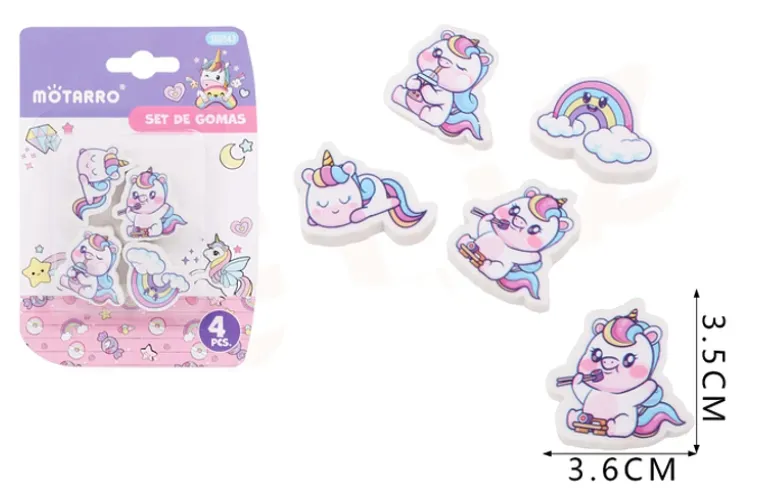 Goma de Borrar Unicornio Paq 4