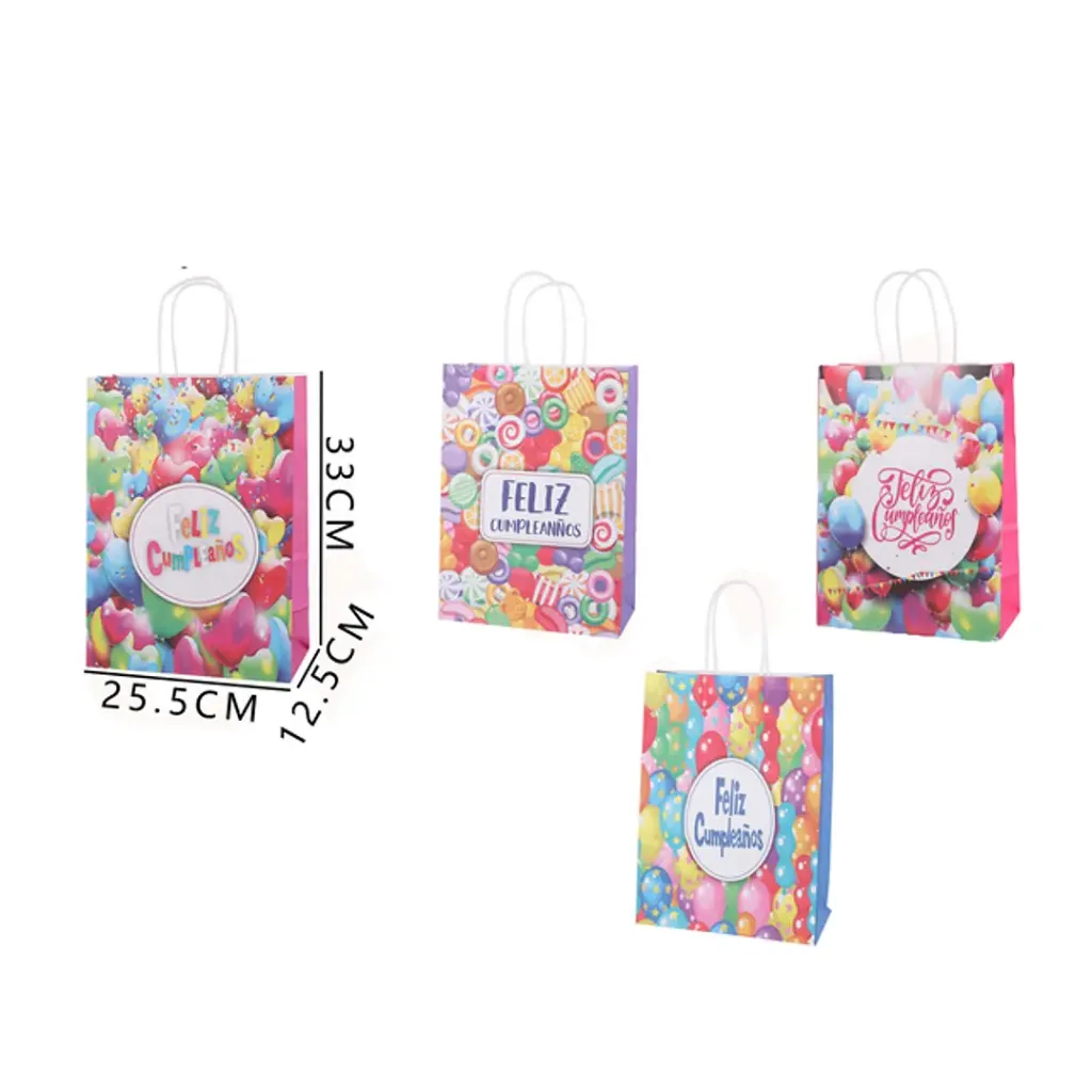 BOLSA DE REGALO L PAPEL GLOBOS Y DULCES 25.5x12.5x33 cm