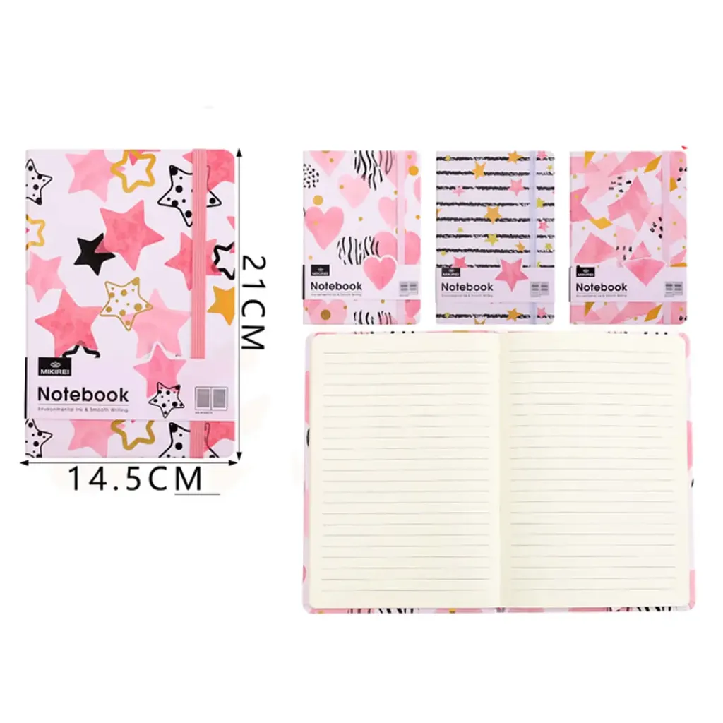 LIBRETA ELÁSTICO FIGURAS ROSA 96Hojas 21x14.5cm