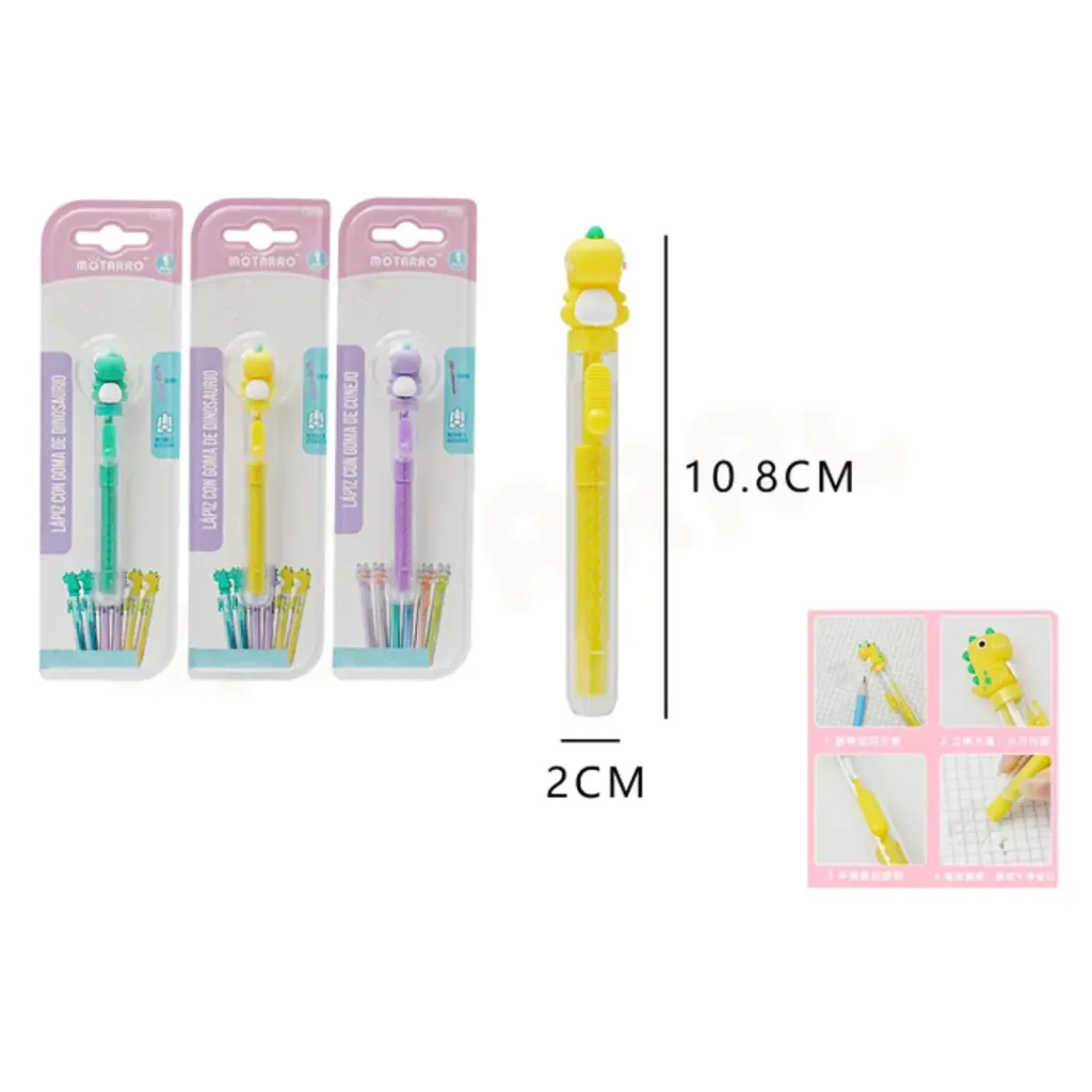 LÁPIZ CON GOMA DE BORRAR RETRACTIL DINOSAURIO