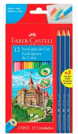 LAPICES 12 COLORES + 3 GRAFITOS ECO FABER CASTELL