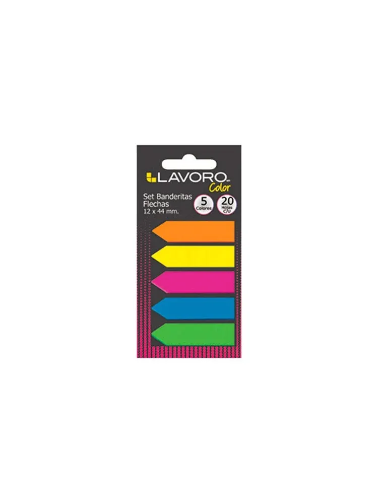BANDERITAS SET FLECHAS 12X44 MM 5 COLORES 20 HOJAS C/U LAVORO