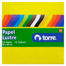 Papel lustre 12 colores surtidos 24 hojas 10x10 Torre