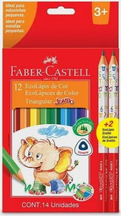 Lapices 12 Colores Largos Jumbo Triangulares + 2 Grafito Faber Castell